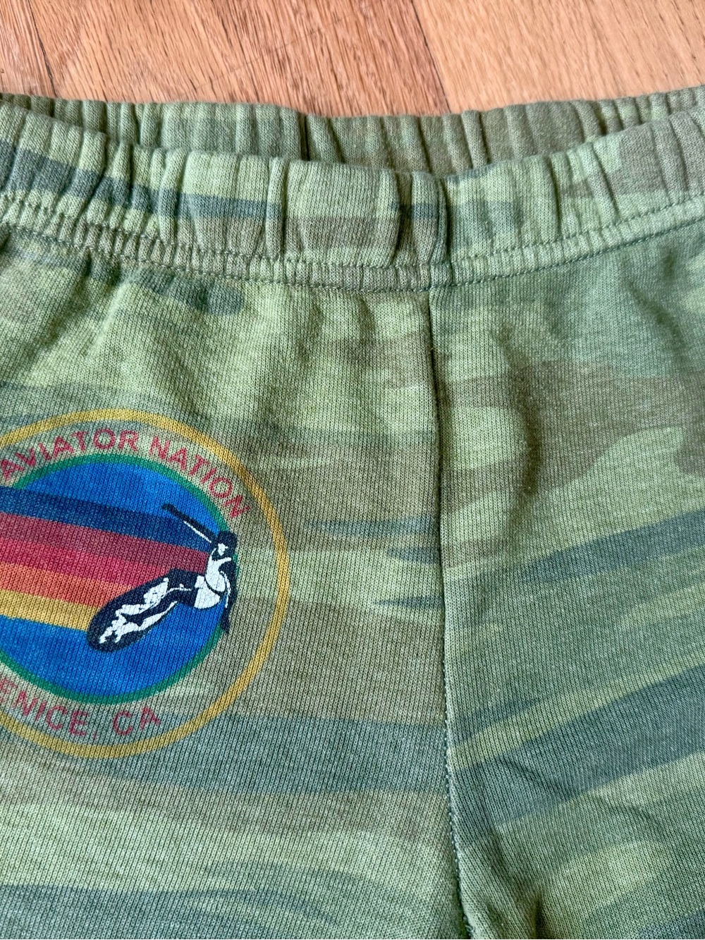 Aviator Nation camo Youth Sweatpants rainbow side lettering size 12